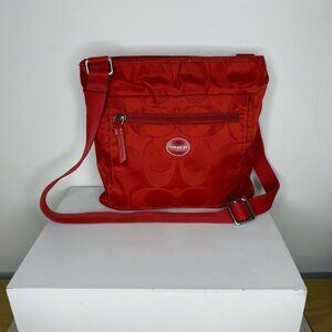Coach Getaway Signature C's Nylon File Hot Orange F-77408 Purse Bag Crossbody